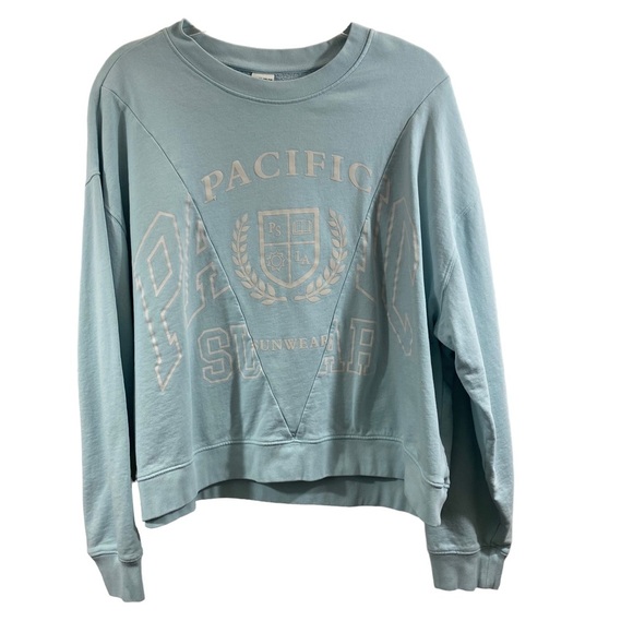Cope x PacSun Eco Off White & Blue Spliced Crew Neck Sweatshirt Organic Cotton L - Picture 3 of 11